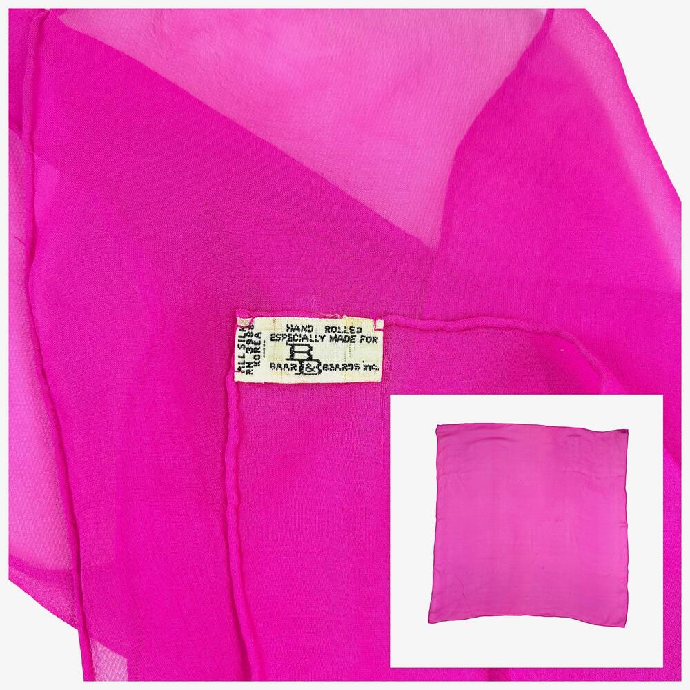 Baar & Beards VTG Silk Scarf Women Fuchsia Pink Hand Rolled Japan Square 22x22